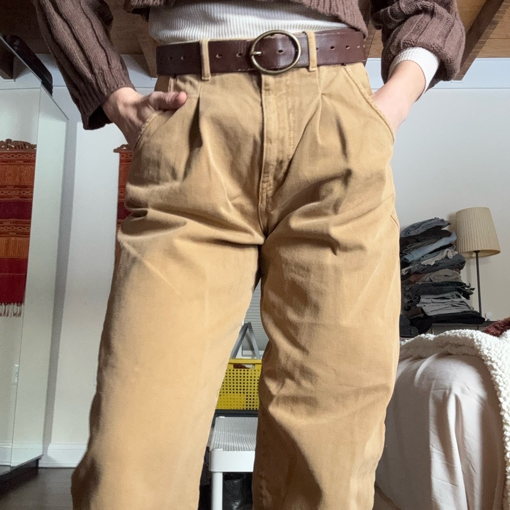 Zara Tan High-Waisted Barrel Pants - 4 - Picture 2 of 8